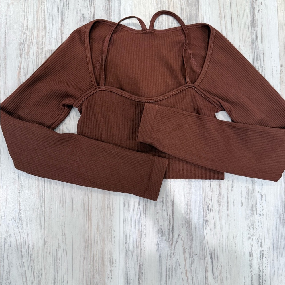 Brown Long Sleeve Crop Top
